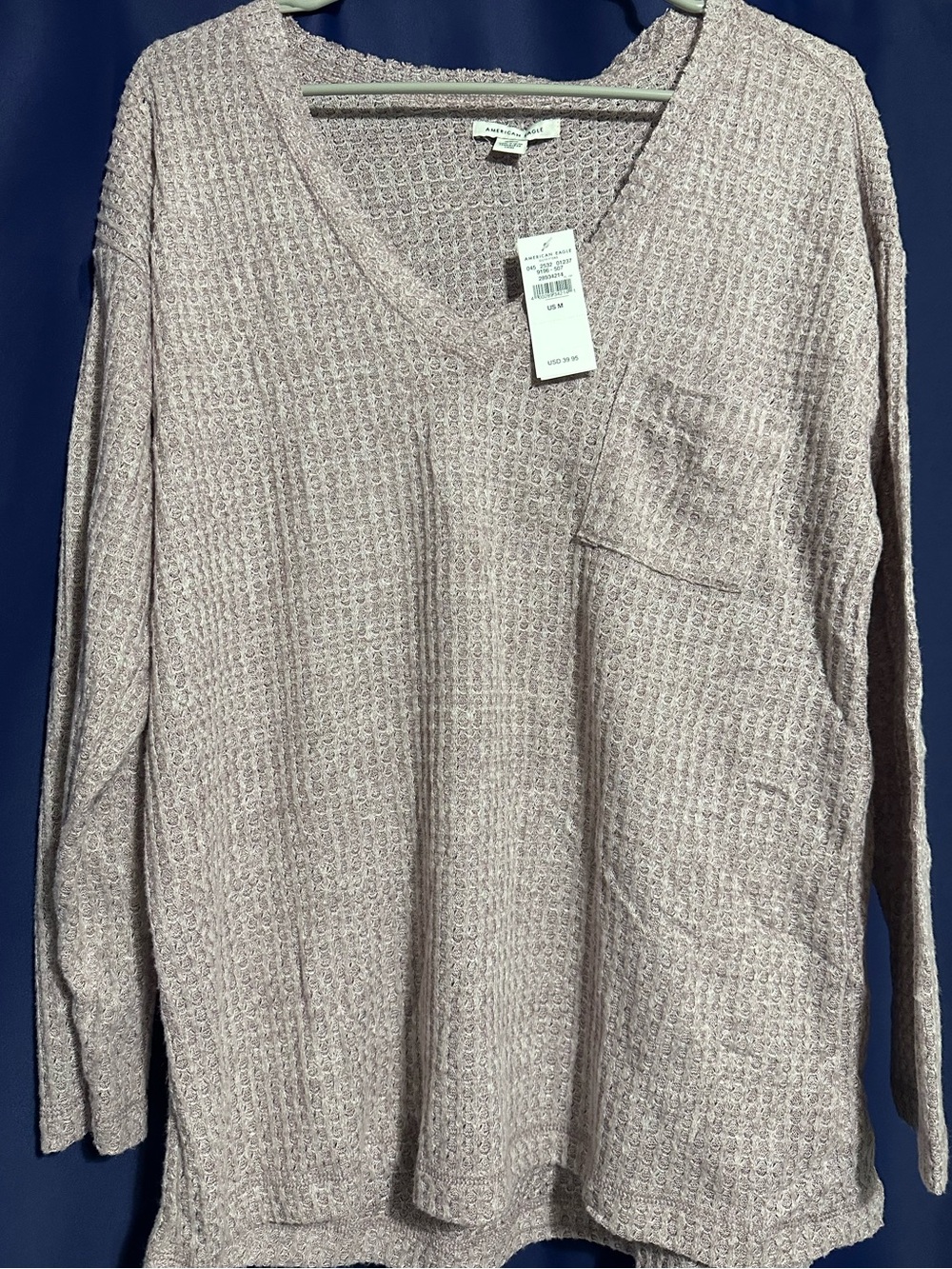 American Eagle Outfitters Men’s V-Neck Waffle-Knit Sweater - Dusty Rose